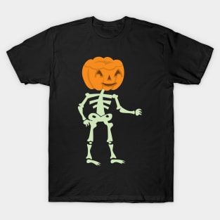 Halloween Skeleton with Pumpkin Skull T-Shirt